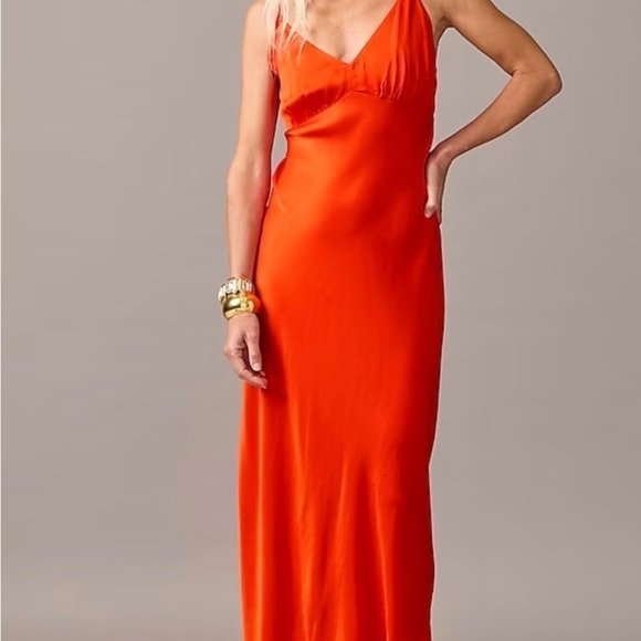 J.Crew Silky Full Length V Neck Collection Slip Dress in Bold Red Color … - Picture 1 of 15